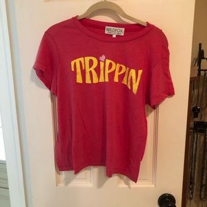 Wildfox Pink Tee with Yellow 'Trippin' Graphic
